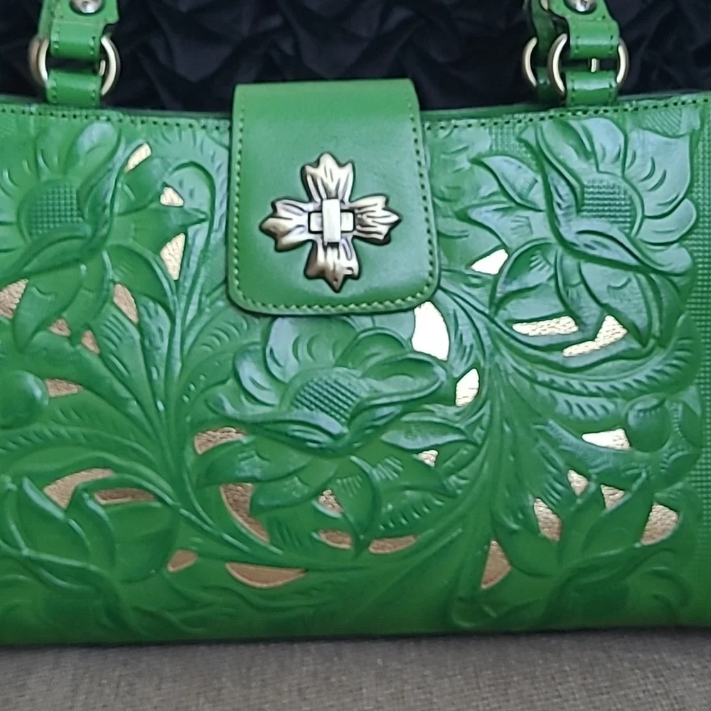 PATRICIA NASH ROSINA FOLIAGE GREEN GENUINE LEATHER SATCHEL
